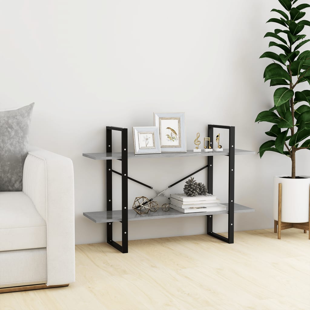 2-korruseline raamaturiiul 100x30x70 cm, betoonhall, tehispuit