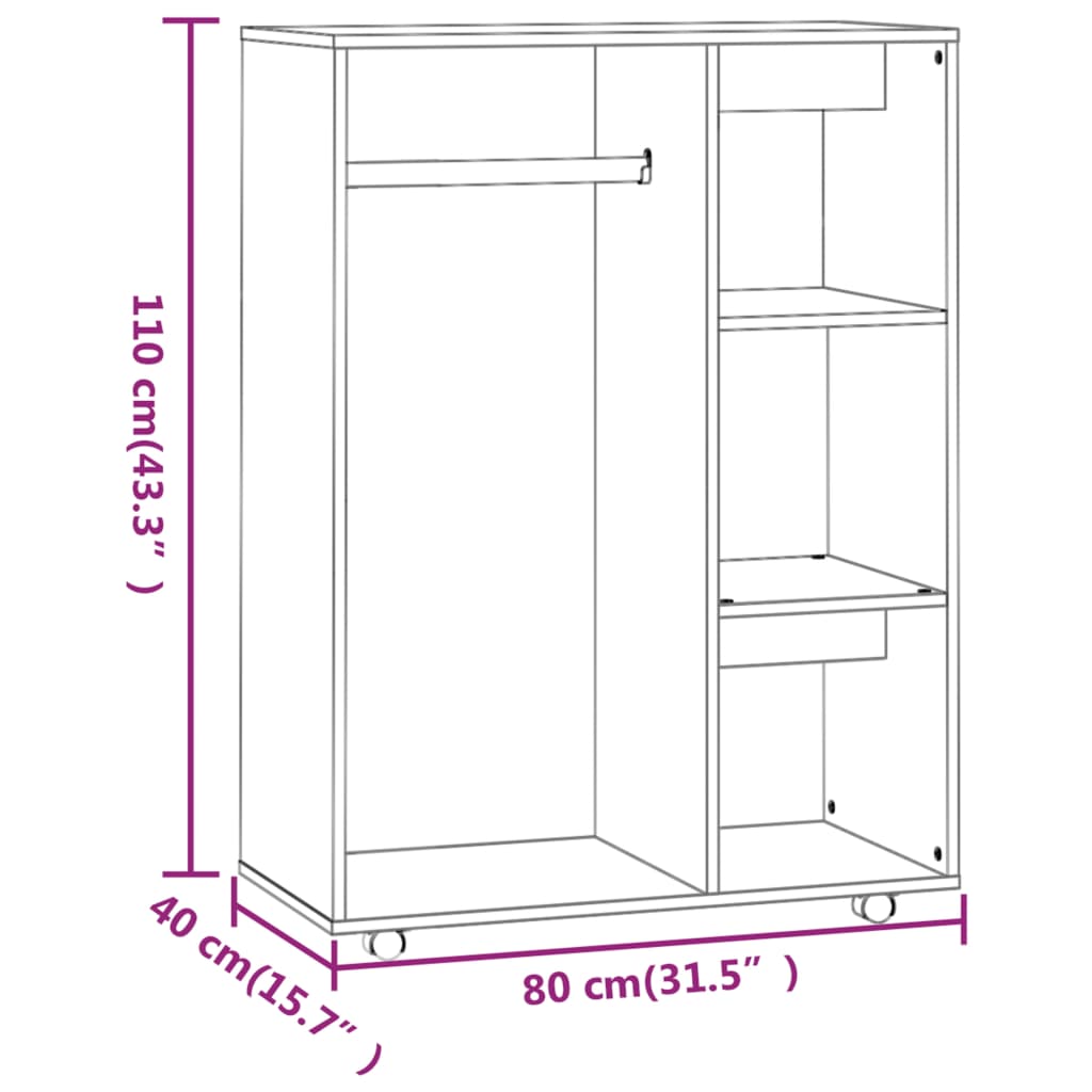 Riidekapp, pruun tamm, 80x40x110 cm, tehispuit