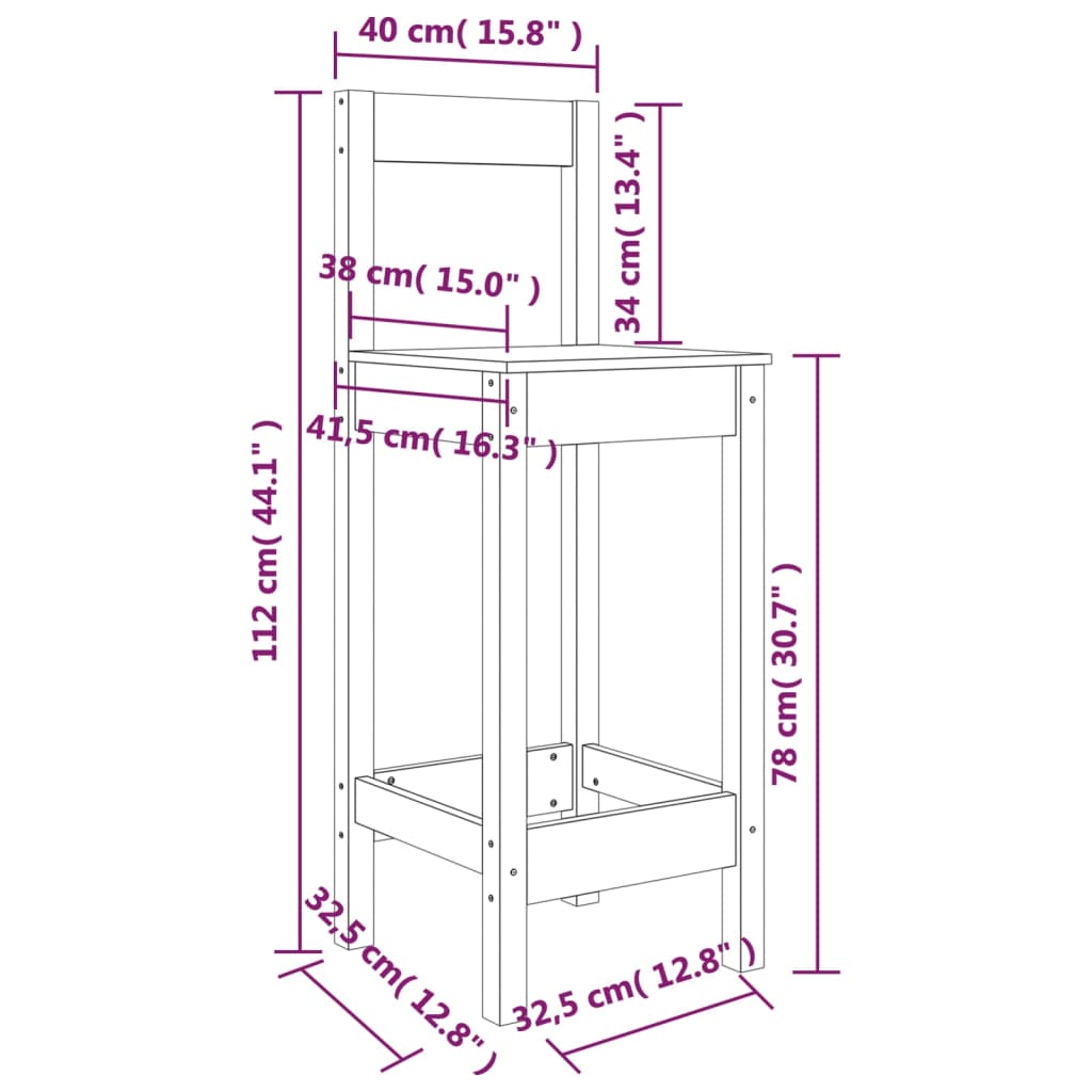 Baaritoolid 2 tk, valge, 40x41,5x112 cm, männipuit
