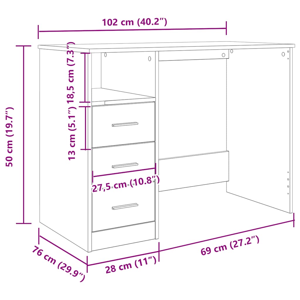 Kirjutuslaud Artisan Oak 102x76x50 cm Engineered Wood