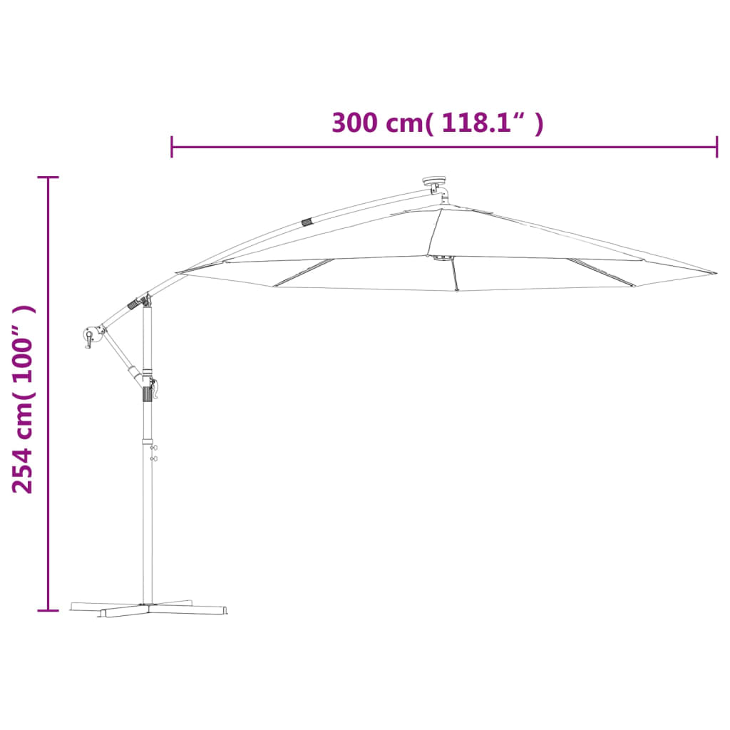 Konsooldisainiga päikesevari led, teraspost 300 cm antratsiit