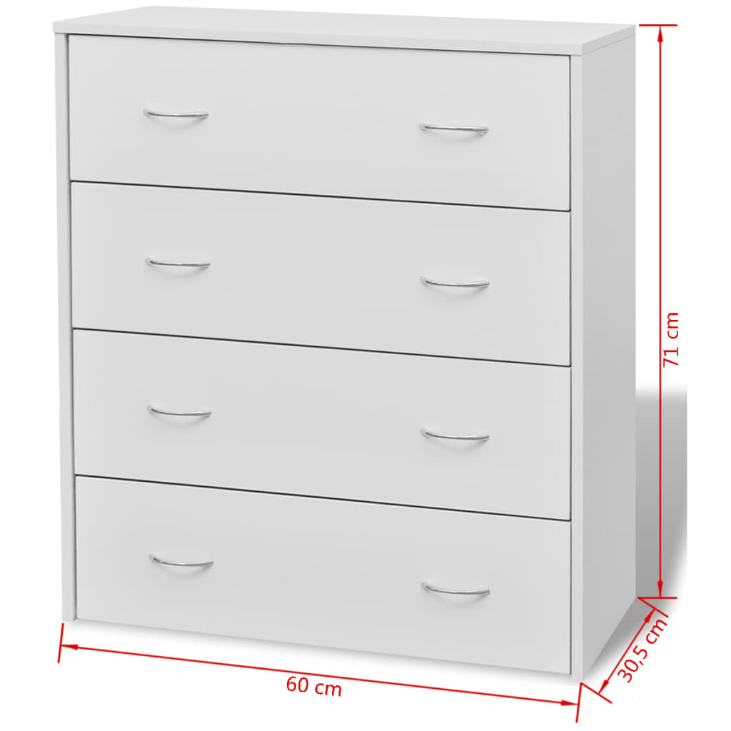 4 sahtliga kummut 60 x 30,5 x 71 cm, valge