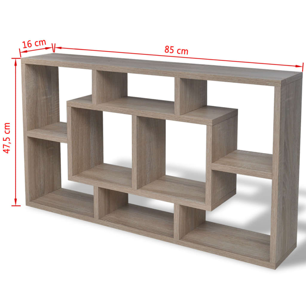 Floating wall display shelf 8 compartments oak colour