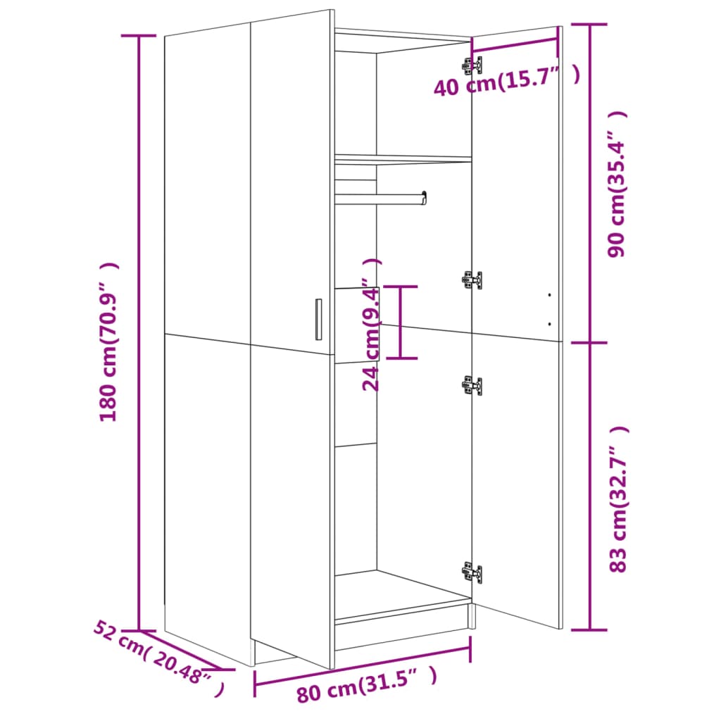 Garderoob Sonoma tamm 80 x 52 x 180 cm puitlaastplaat