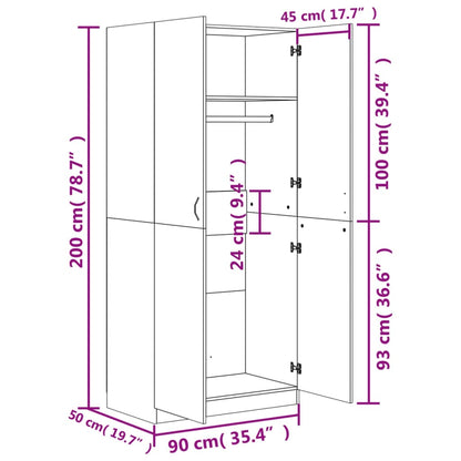 Garderoob Sonoma tamm 90 x 52 x 200 cm tehispuit