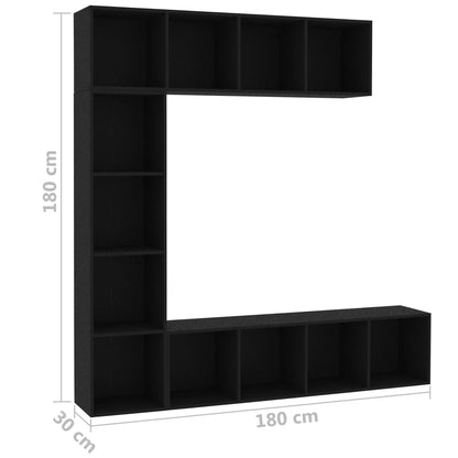 3-osaline raamatu-/telerikapp must 180 x 30 x 180 cm
