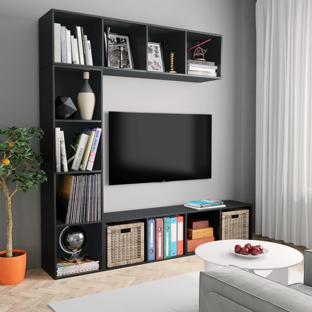 3-osaline raamatu-/telerikapp must 180 x 30 x 180 cm