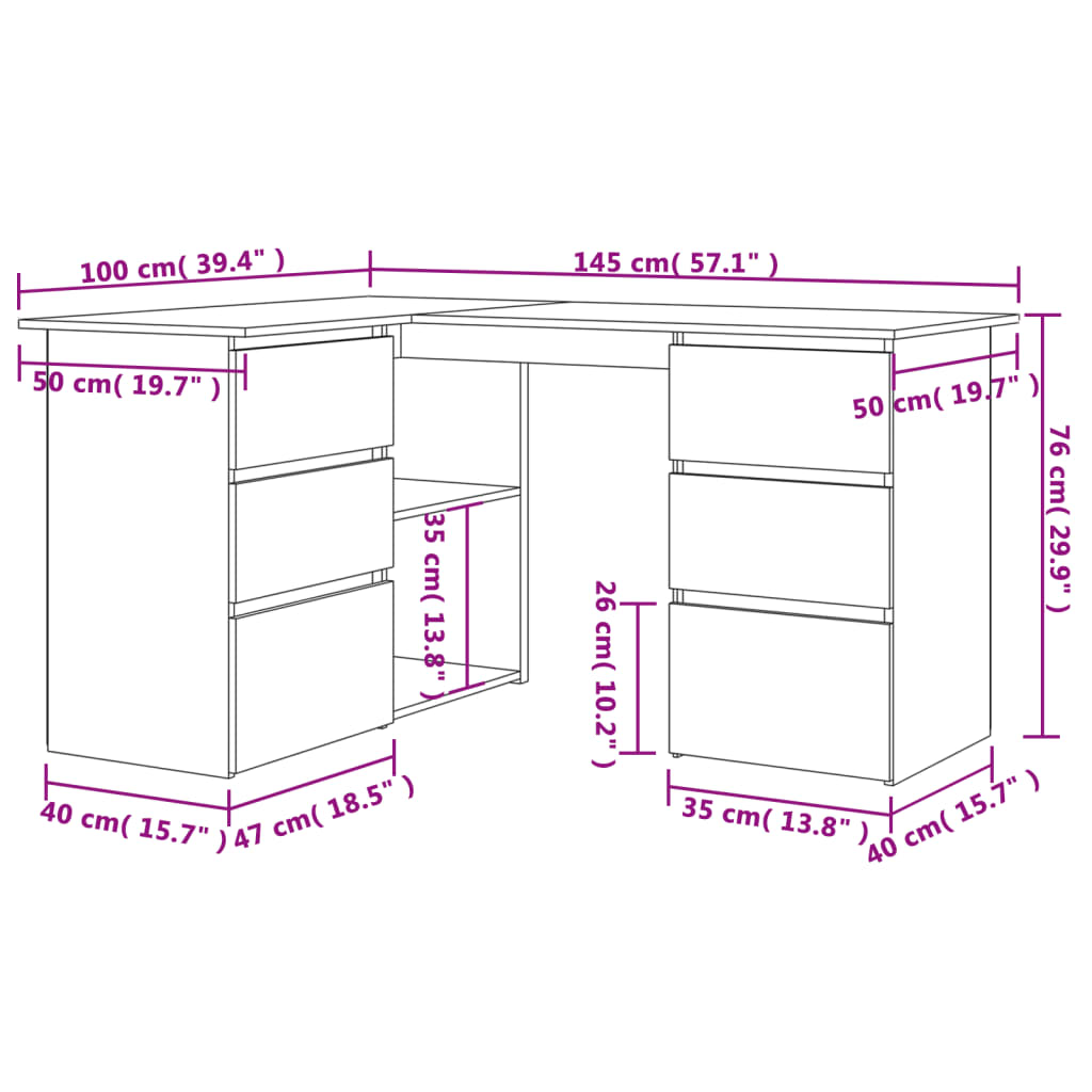 Nurga kirjutuslaud sonoma tamm 145 x 100 x 76 cm puitlaastplaat