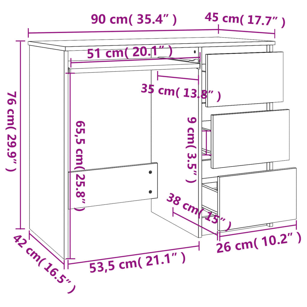 Kirjutuslaud, valge, 90 x 45 x 76 cm, puitlaastplaat