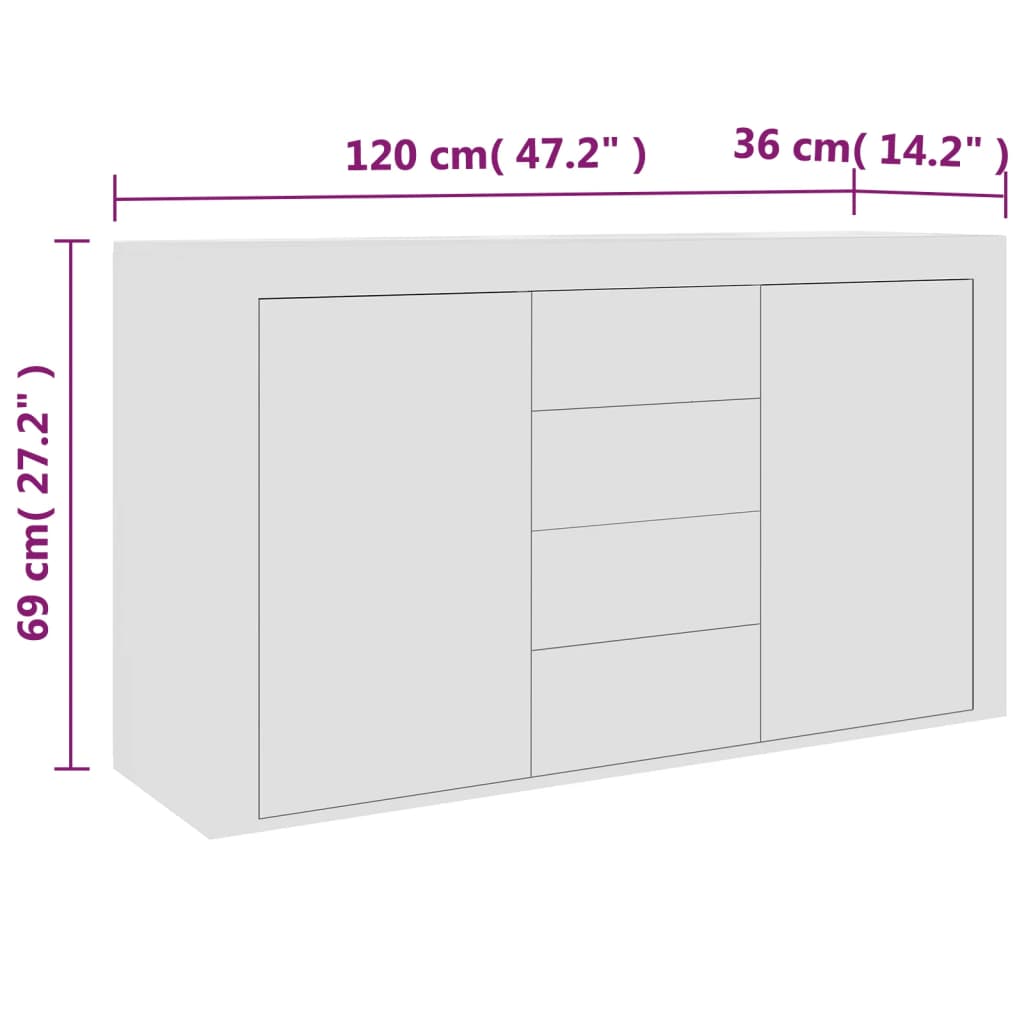 Puhvetkapp valge 120 x 36 x 69 cm, puitlaastplaat