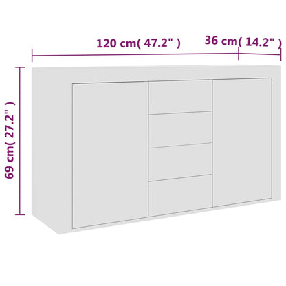 Puhvetkapp valge 120 x 36 x 69 cm, puitlaastplaat