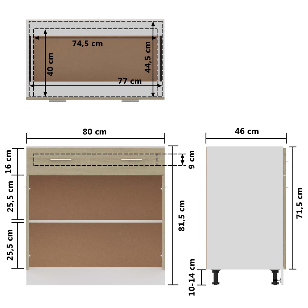 Alumine kapp, Sonoma tamm, 80 x 46 x 81,5 cm, puitlaastplaat