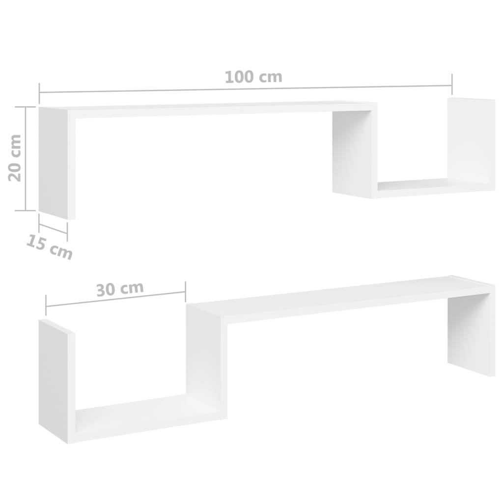 Seinariiulid 2 tk, valge, 100x15x20 cm, puitlaastplaat