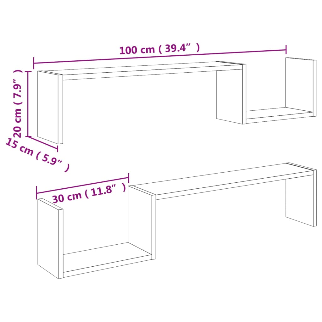 Seinariiulid 2 tk, sonoma tamm, 100x15x20 cm, puitlaastplaat