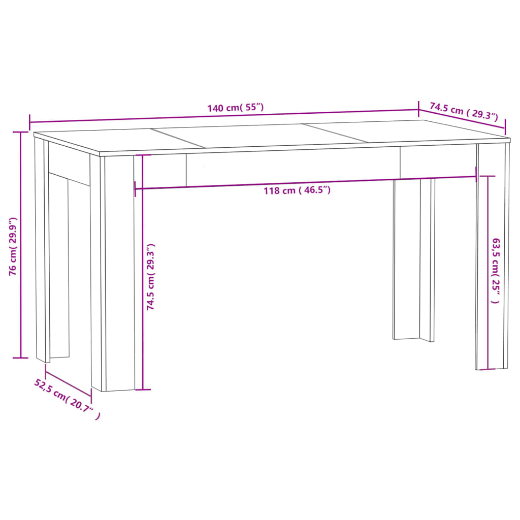 Söögilaud, hall sonoma tamm, 140 x 74,5 x 76 cm, tehispuit