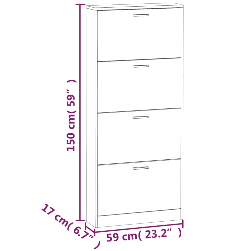 Jalatsikapp, hall sonoma tamm, 59 x 17 x 150 cm, tehispuit