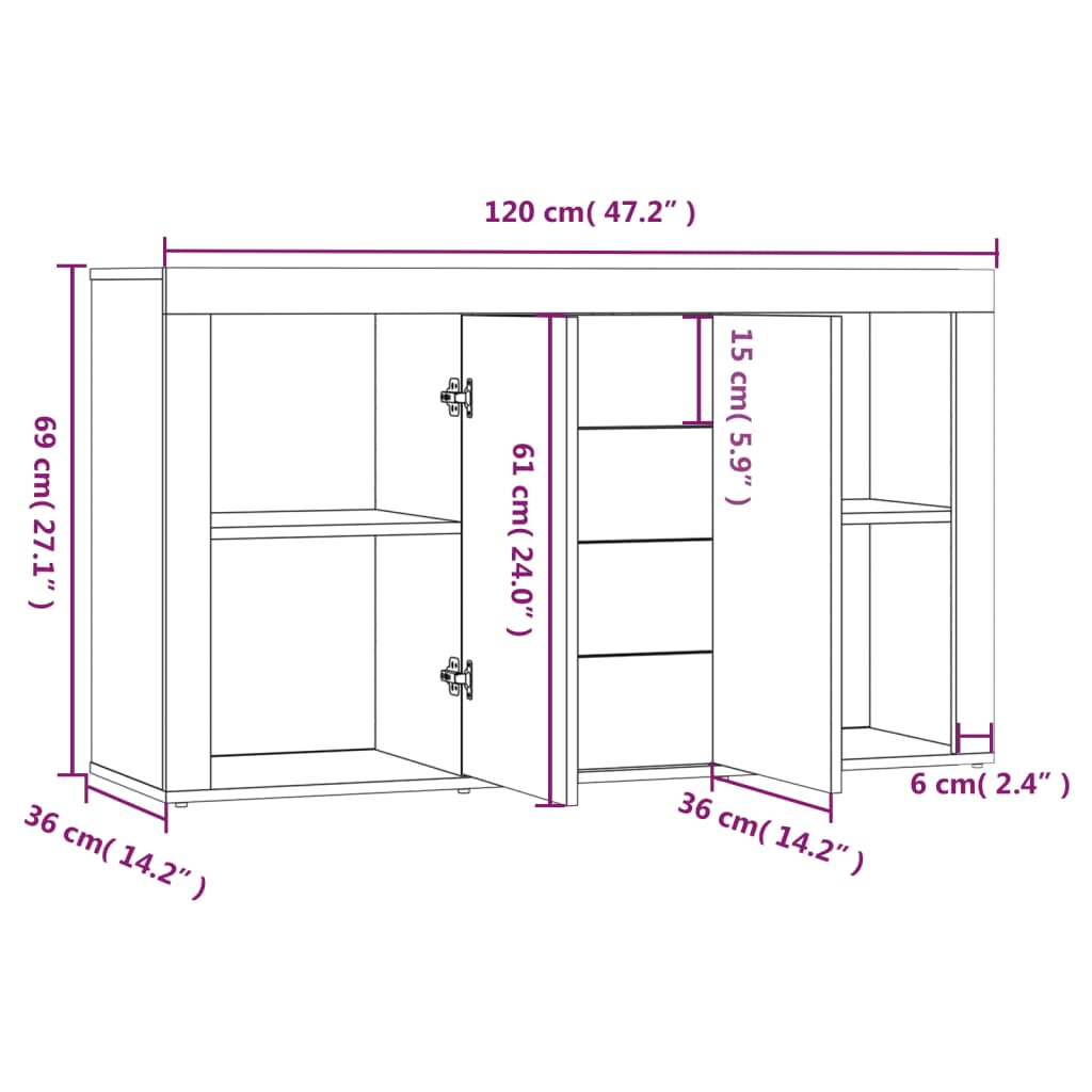 Puhvetkapp, hall Sonoma tamm, 120 x 36 x 69 cm, tehispuit