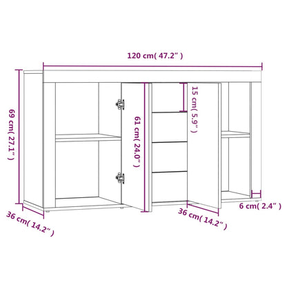 Puhvetkapp, hall Sonoma tamm, 120 x 36 x 69 cm, tehispuit