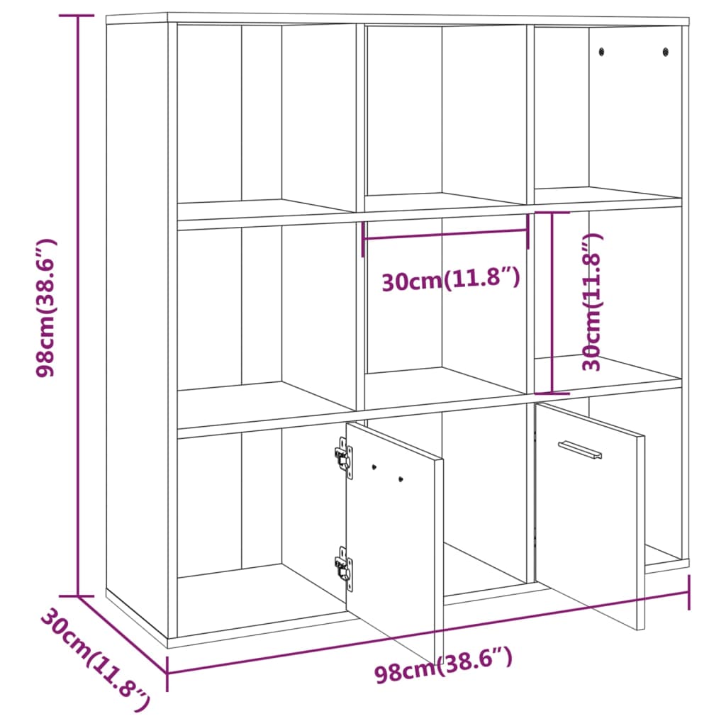 Raamatukapp, hall Sonoma tamm, 98 x 30 x 98 cm