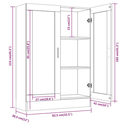 Vitriinkapp, pruun tamm, 82,5x30,5x115 cm, tehispuit