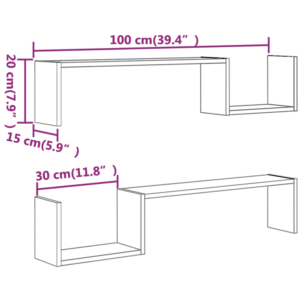 Seinariiulid 2 tk, suitsutatud tamm, 100 x 15 x 20 cm