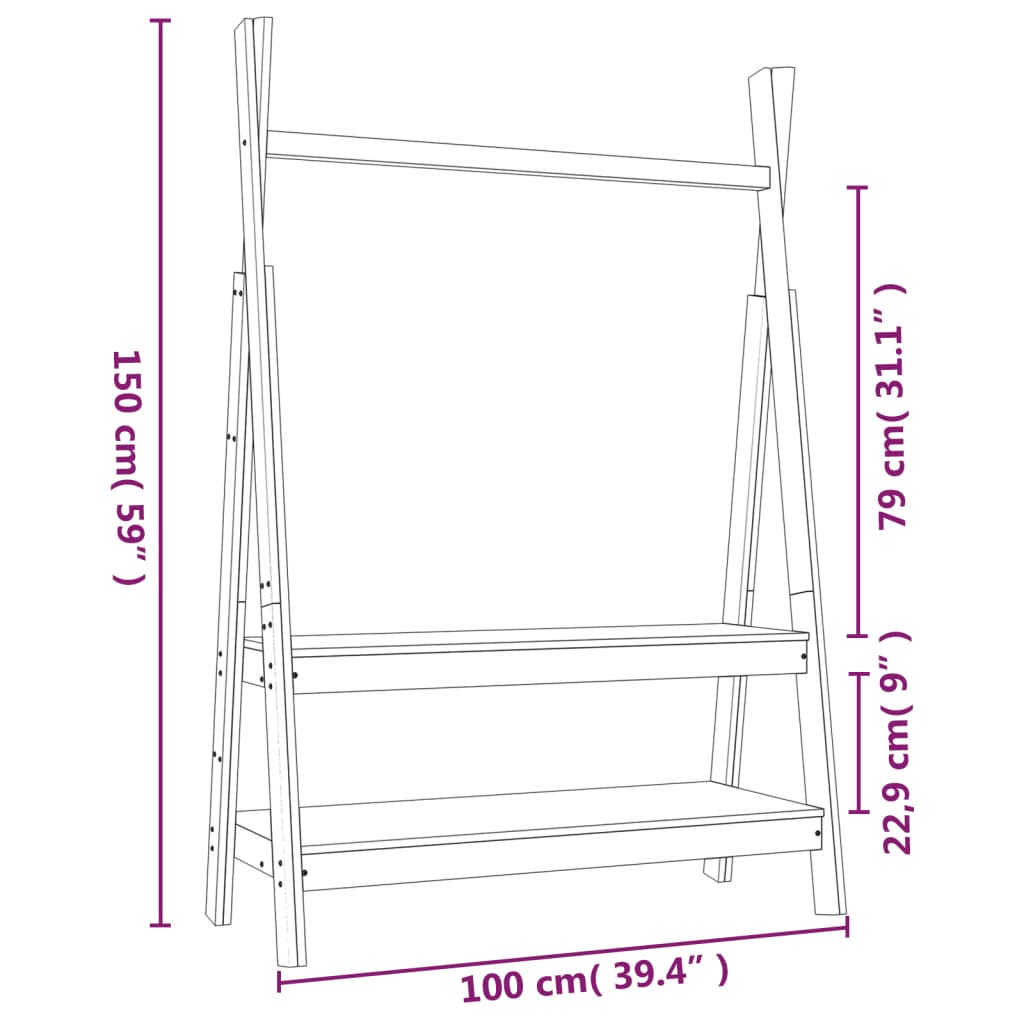 Riidestange, must, 100x45,5x150 cm, männipuit