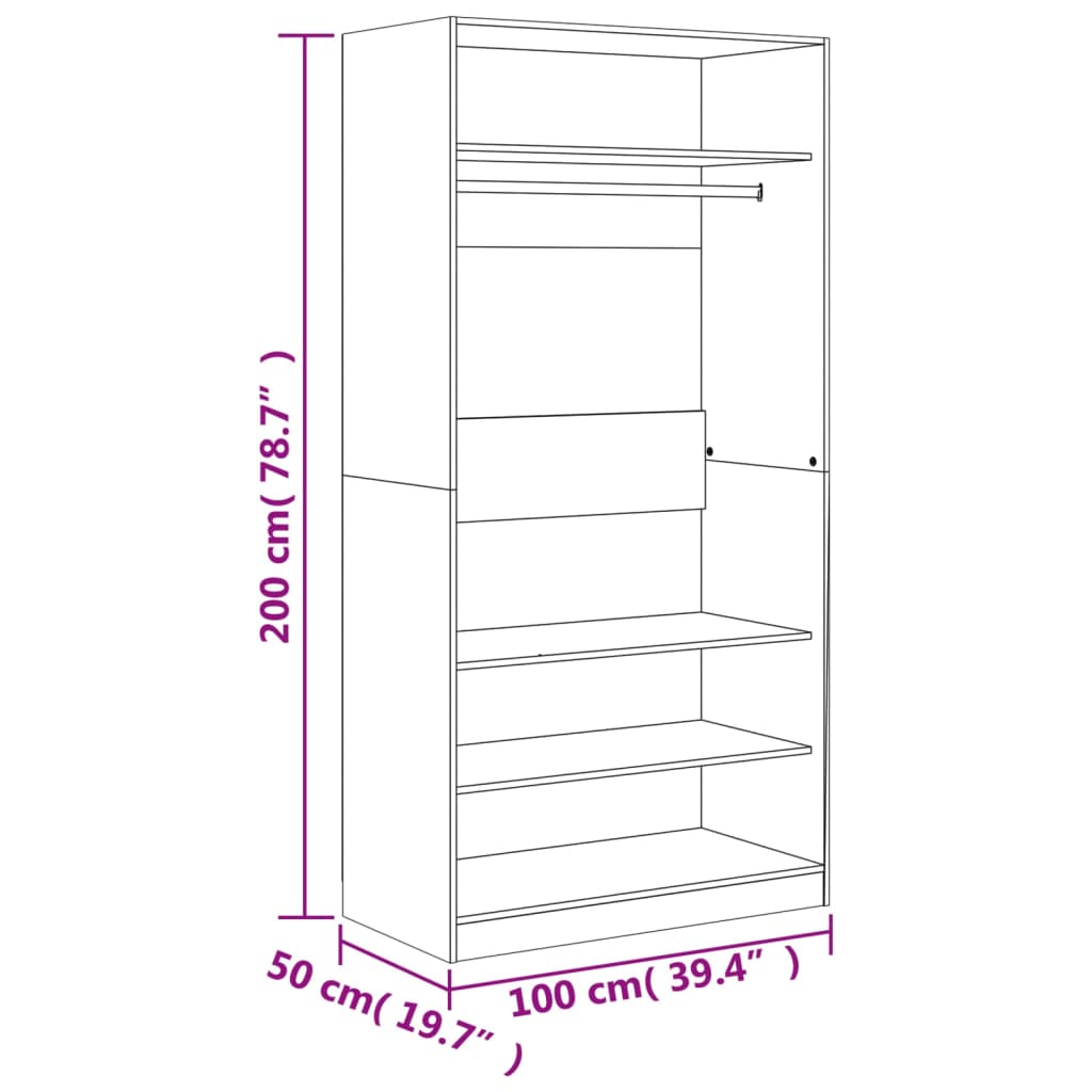 Riidekapp, pruun tamm, 100 x 50 x 200 cm, tehispuit