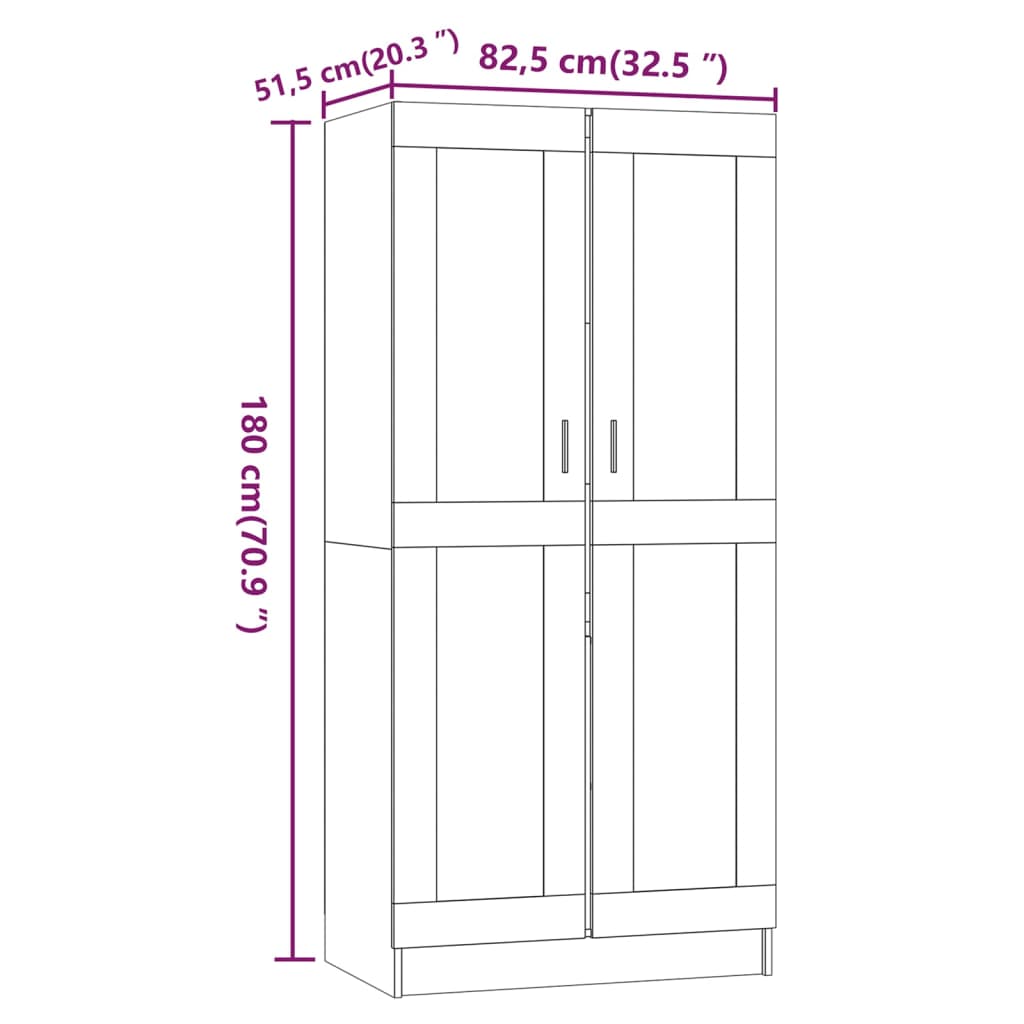 Riidekapp, hall Sonoma tamm, 82,5 x 51,5 x 180 cm, tehispuit