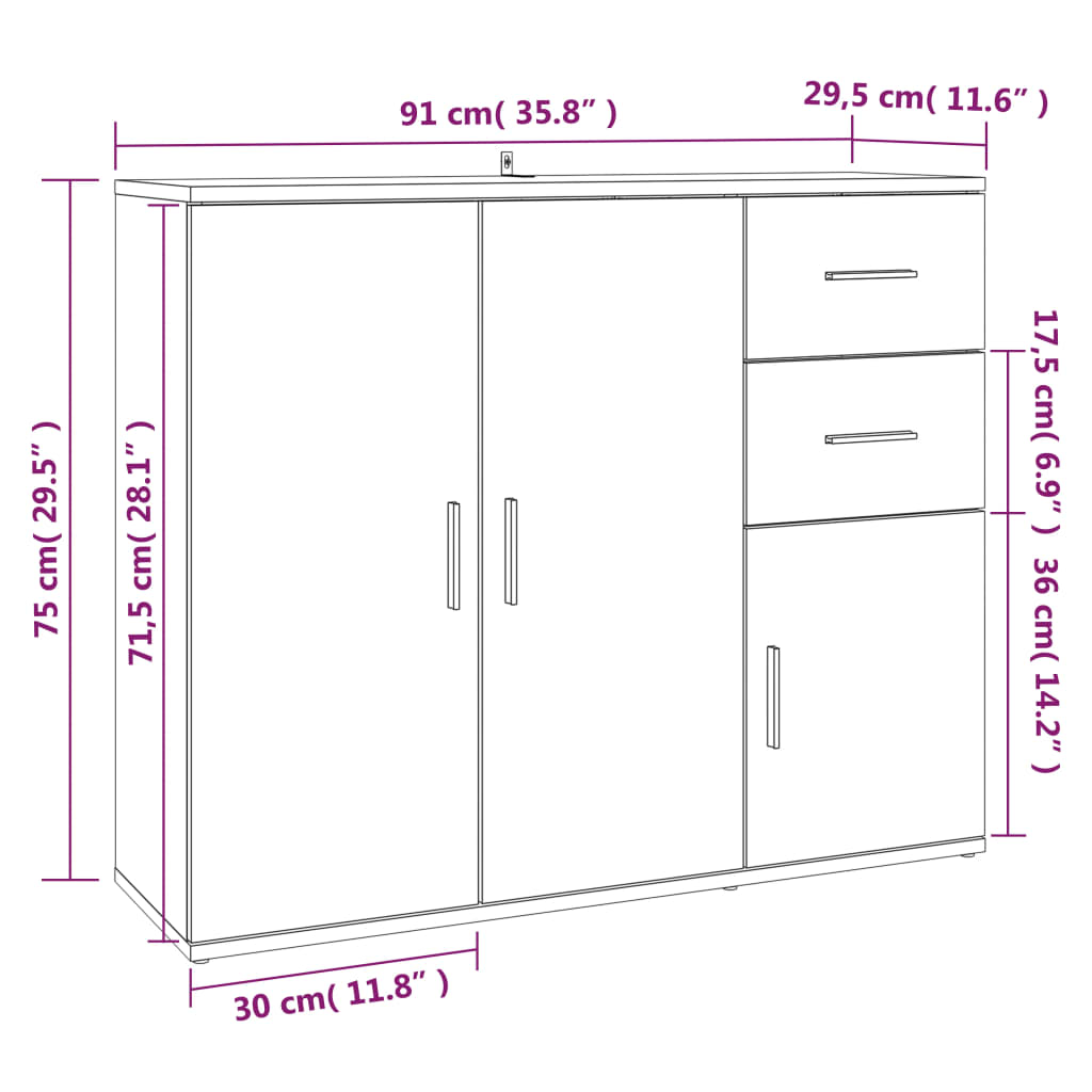 Puhvetkapp, hall Sonoma tamm, 91 x 29,5 x 75 cm, tehispuit