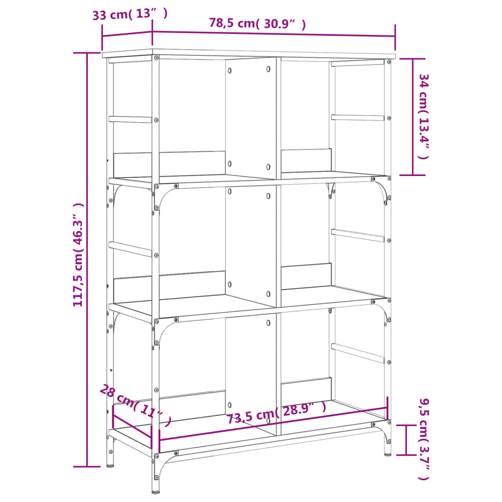 Raamaturiiul, hall Sonoma tamm, 78,5x33x117,5 cm, tehispuit