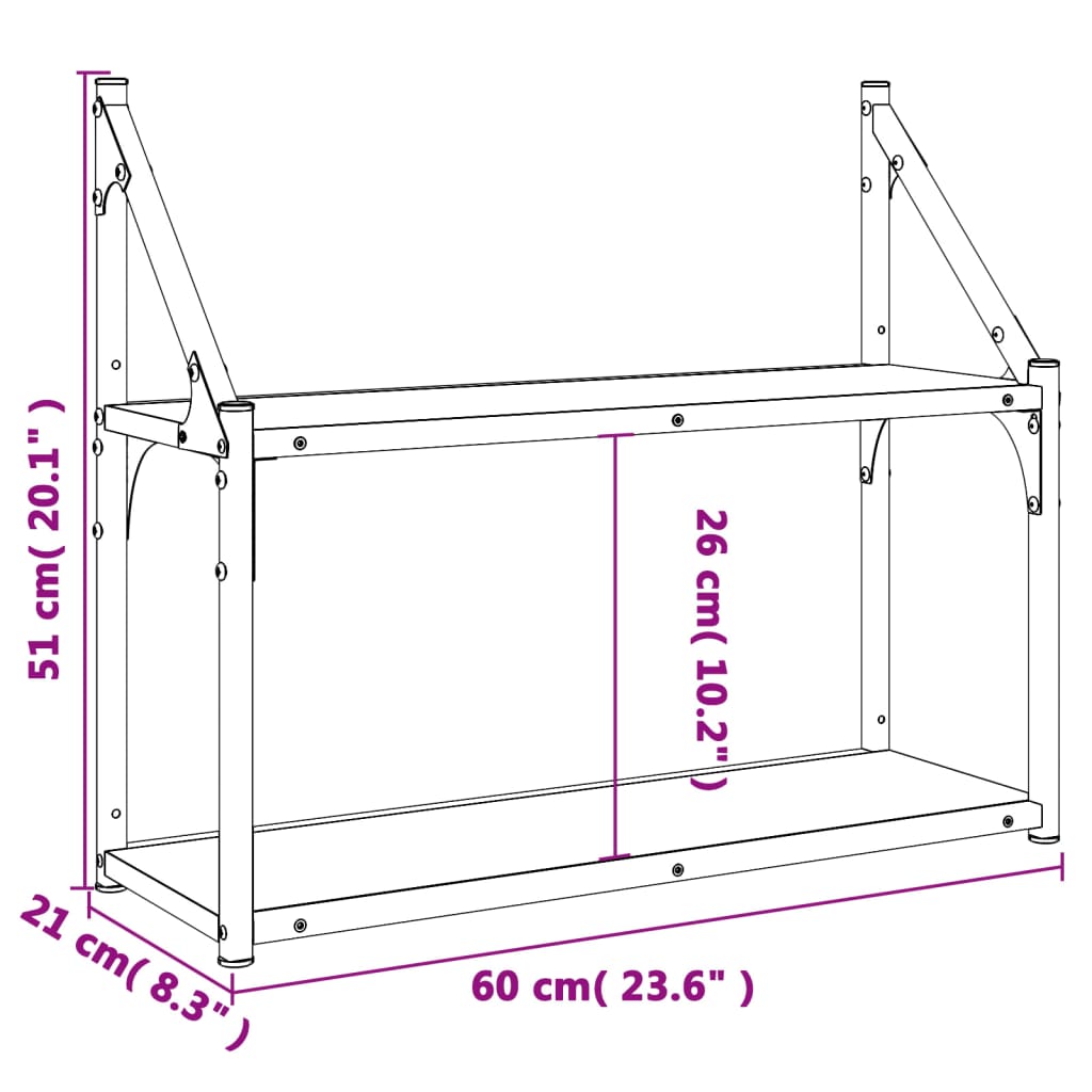 2-korruseline seinariiul, suitsutamm, 60x21x51 cm, tehispuit