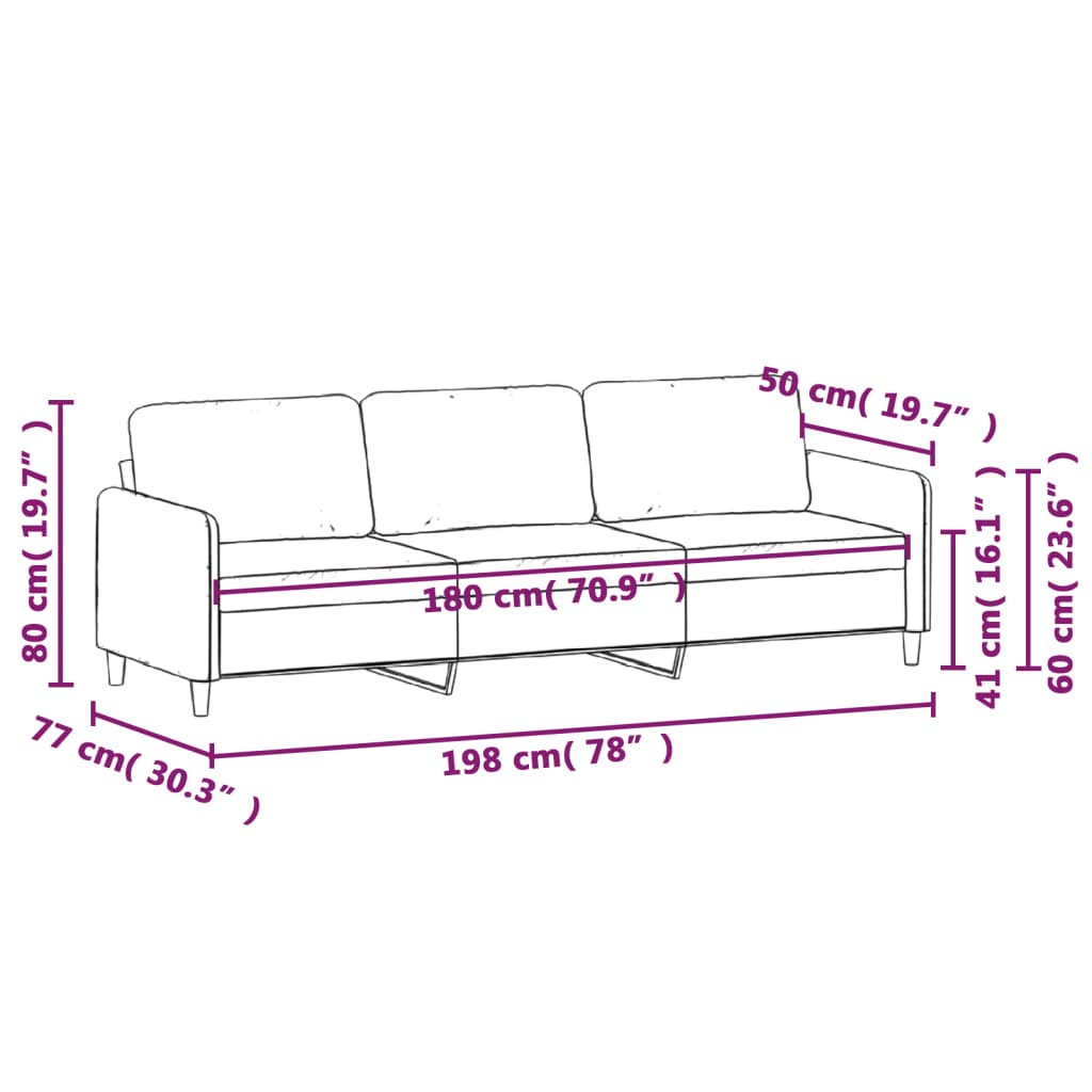 3-kohaline diivan, must, 180 cm, samet