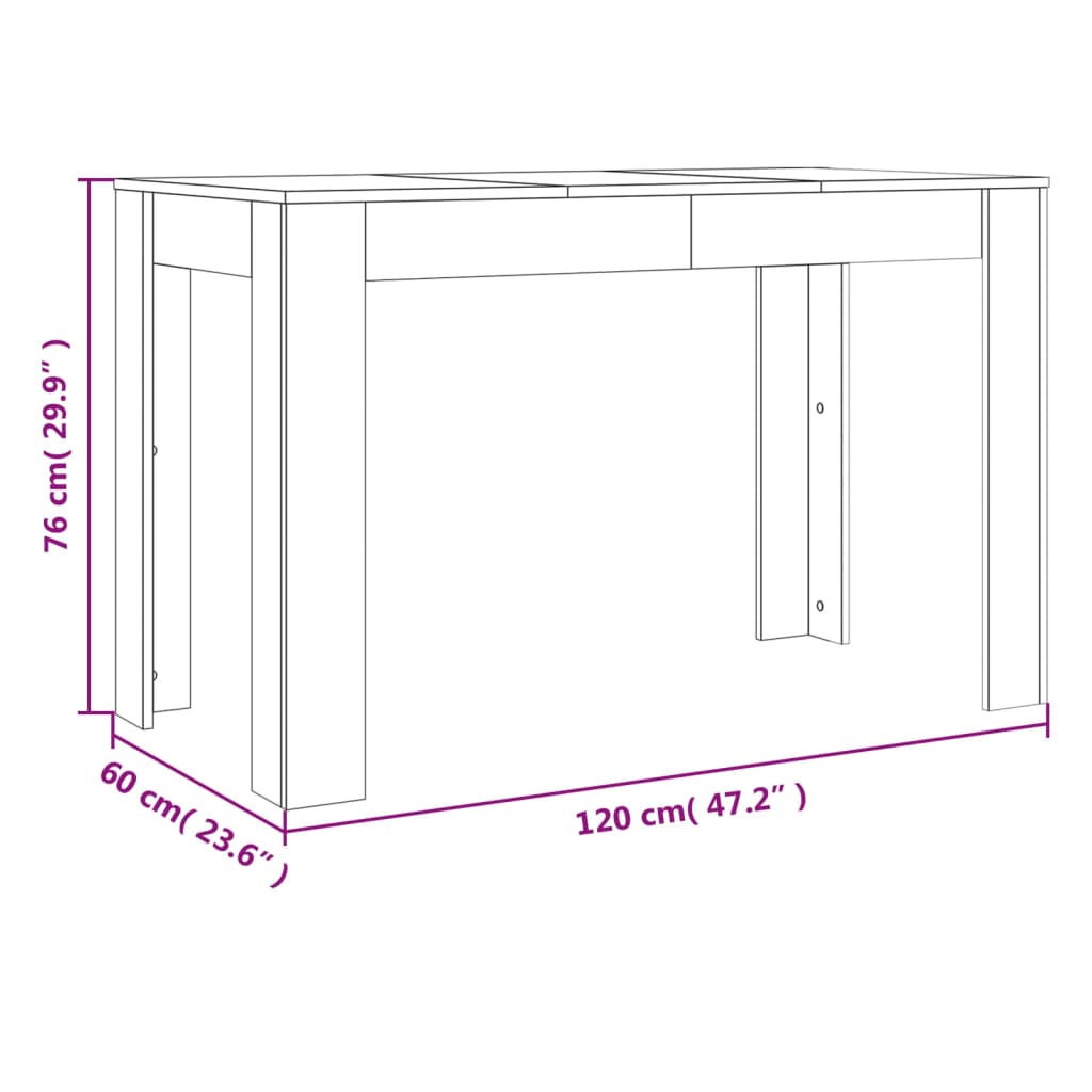 Söögilaud, hall sonoma tamm, 120 x 60 x 76 cm, tehispuit