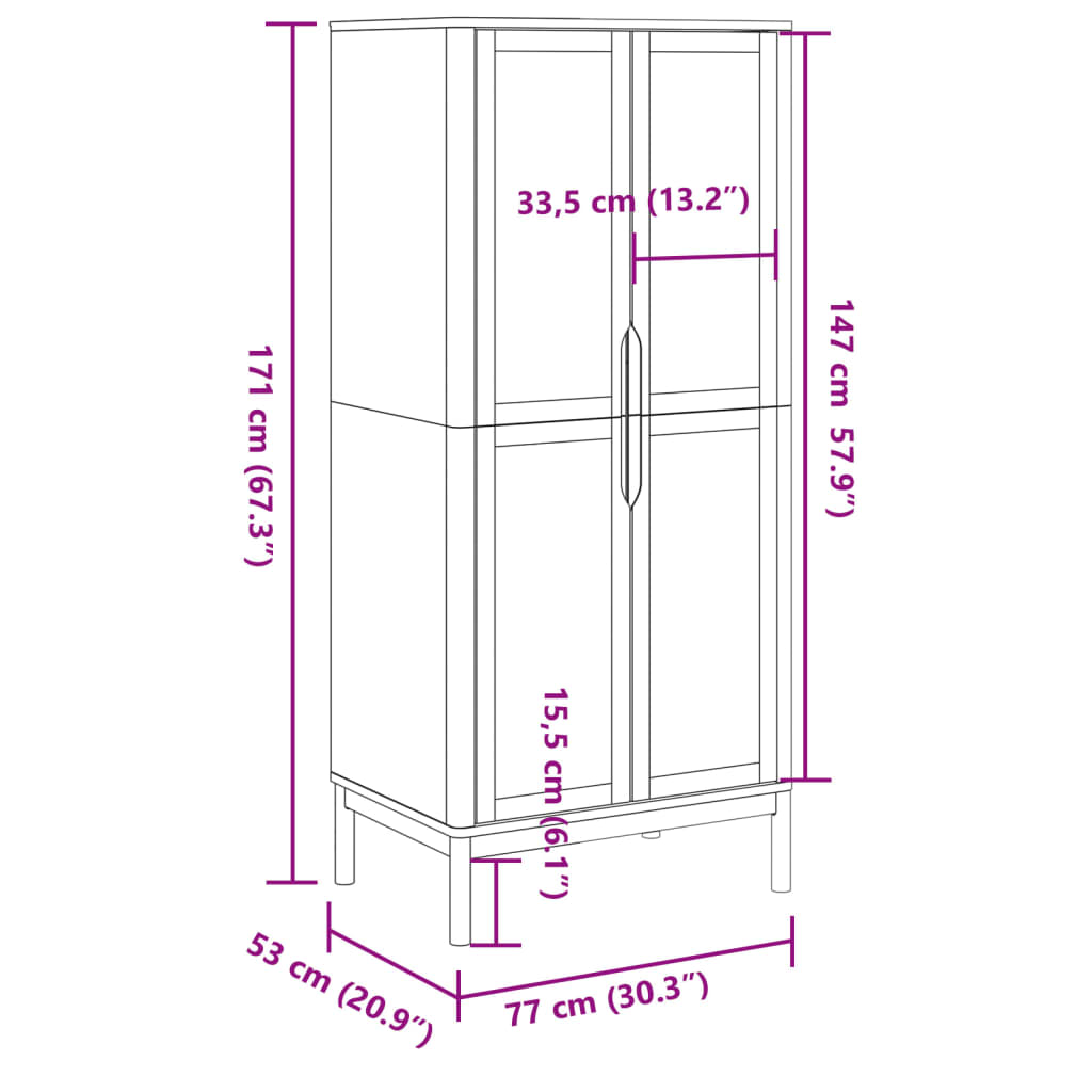 Riidekapp "FLORO", hall, 77 x 53 x 171 cm, männipuit