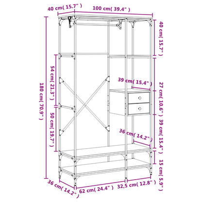 Riidekapp sahtlitega, hall Sonoma 100x40x180 cm tehispuit