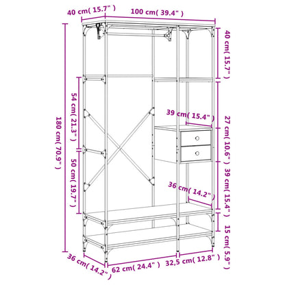 Riidekapp sahtlitega, pruun tamm 100x40x180 cm tehispuit