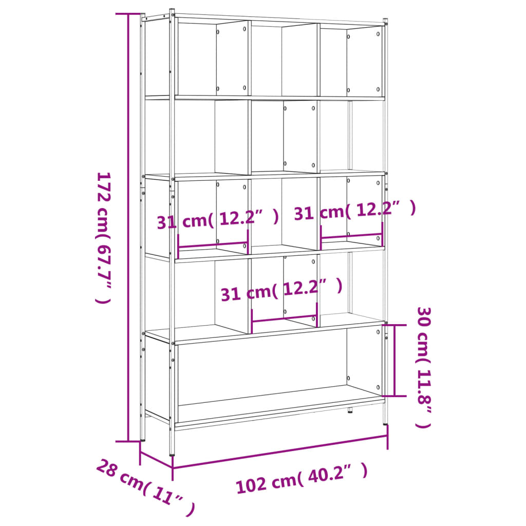 Raamatualus, hall sonoma tamm, 102 x 28 x 172 cm, tehispuit