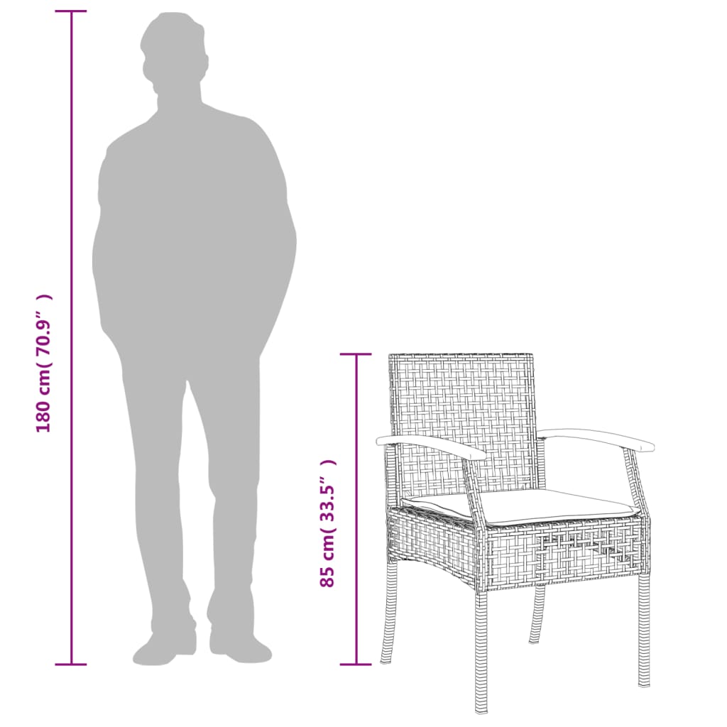 5-osaline aiamööbli komplekt patjadega, must, polürotang