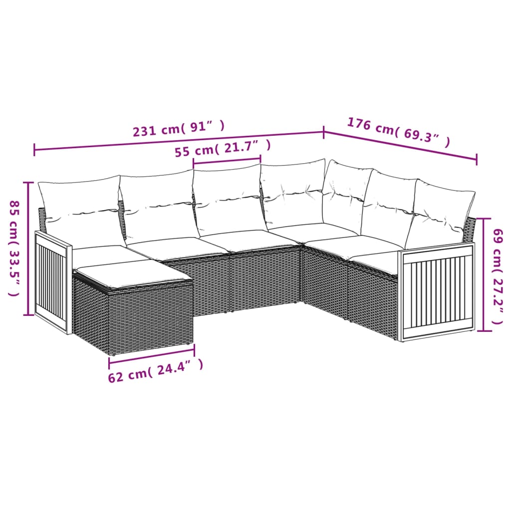 7-osaline aiadiivani komplekt patjadega, hall, polürotang