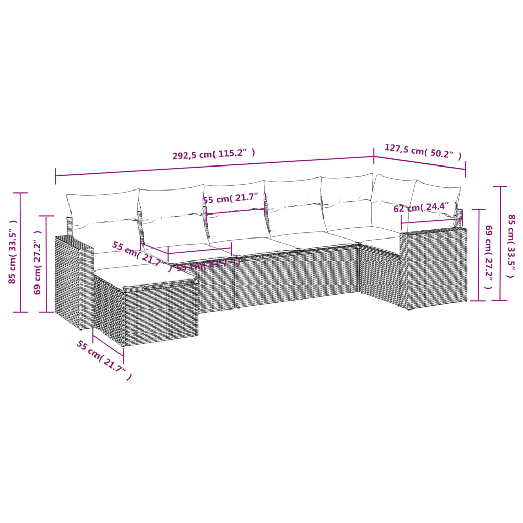 7-osaline aiadiivani komplekt patjadega, hall, polürotang